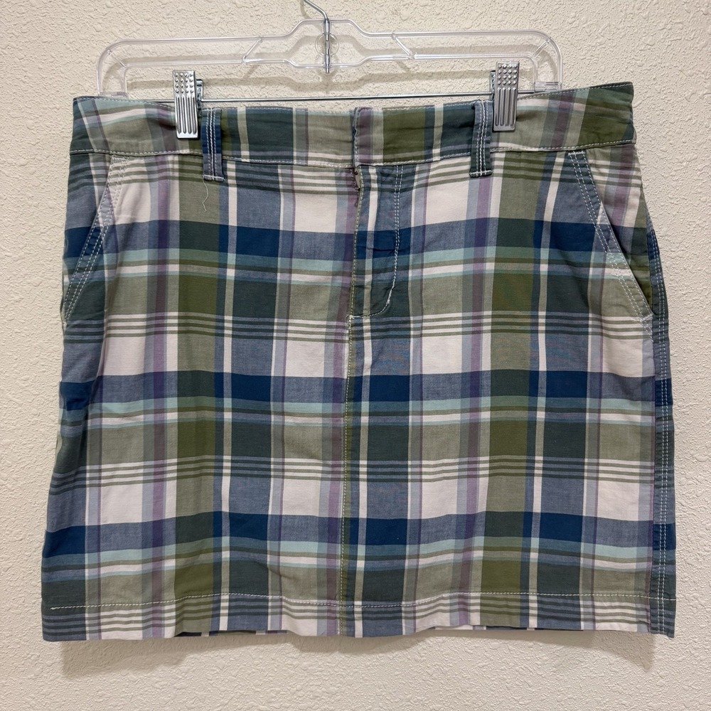Sonoma Plaid Skort Women's size 10 Y2K Academia Pockets Green Blue Cotton